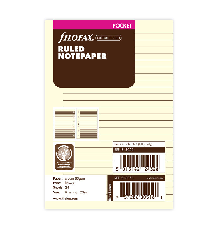 Anteckningsblad linjerade creme (20 st), pocket