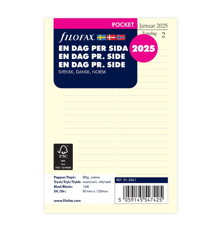 Dagbok dag per sida Svensk/ Dansk/ Norsk Pocket 2025 - 25-3861