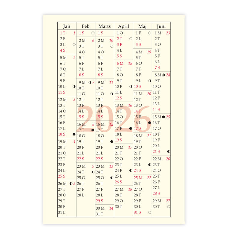 Filofax Månedsoversigt / Hæftet, Grå/Røde Faner Dansk Pocket 2026 26-3863