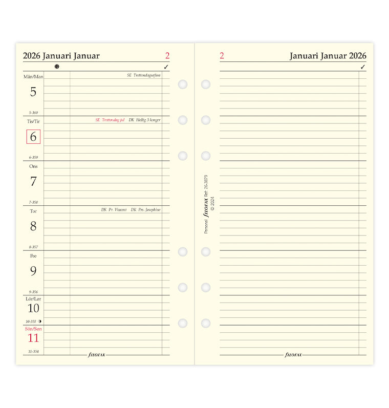 Filofax Dagbok, Vecka/Sida+Notes Svensk/ Dansk Personal 2026 26-3879