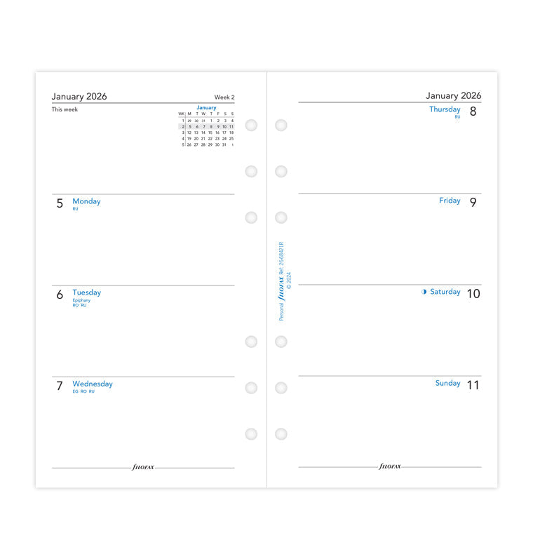 Filofax Refiller Vecka Per Uppslag Dagbok - Personal 2026 Engelsk - Återvunnet Papper 26-68421R