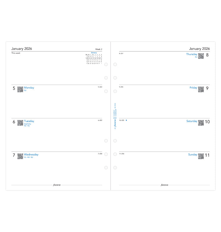 Filofax Refiller Vecka Per Uppslag Dagbok - A5 2026 Engelsk - Återvunnet Papper 26-68522R