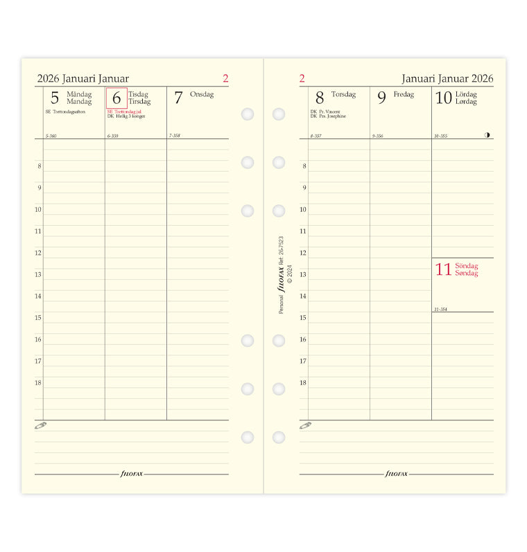 Filofax Dagbok Vecka per Uppslag Vertikal Svensk/ Dansk/ Norsk Personal 2026 26-7523