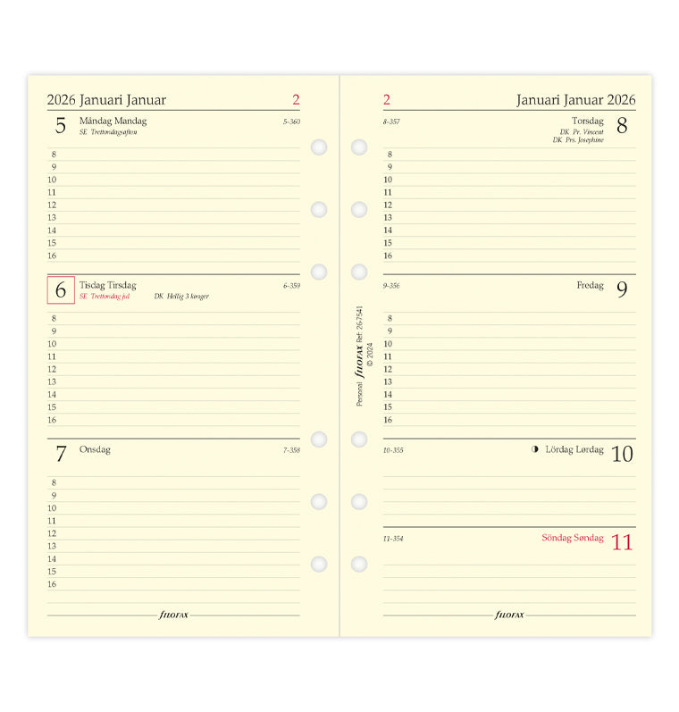 Filofax Dagbok/kalender Vecka per uppslag Svensk/ Dansk/ Norsk Personal 2026 26-7541