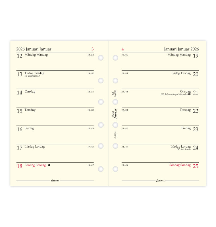 Filofax Dagbok, Vecka Per Sida Svensk/ Dansk/ Norsk Pocket 2026 26-7620