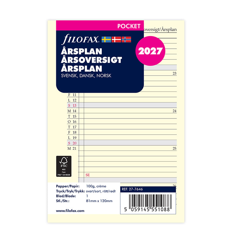 Årsplan Vertikal Svensk/ Dansk/ Norsk Pocket 2027 - 27-7646