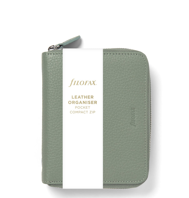 Norfolk Pocket Compact Zip Leather Organiser Sage