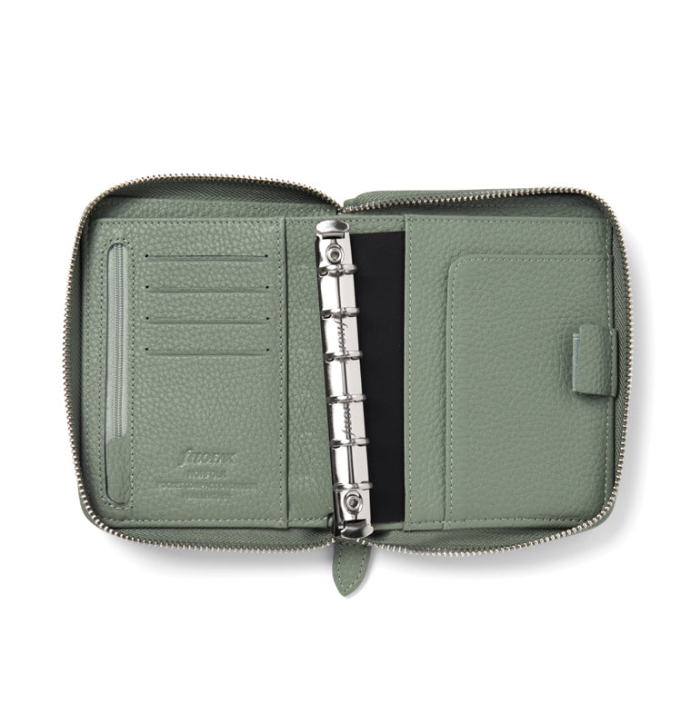 Norfolk Pocket Compact Zip Leather Organiser Sage