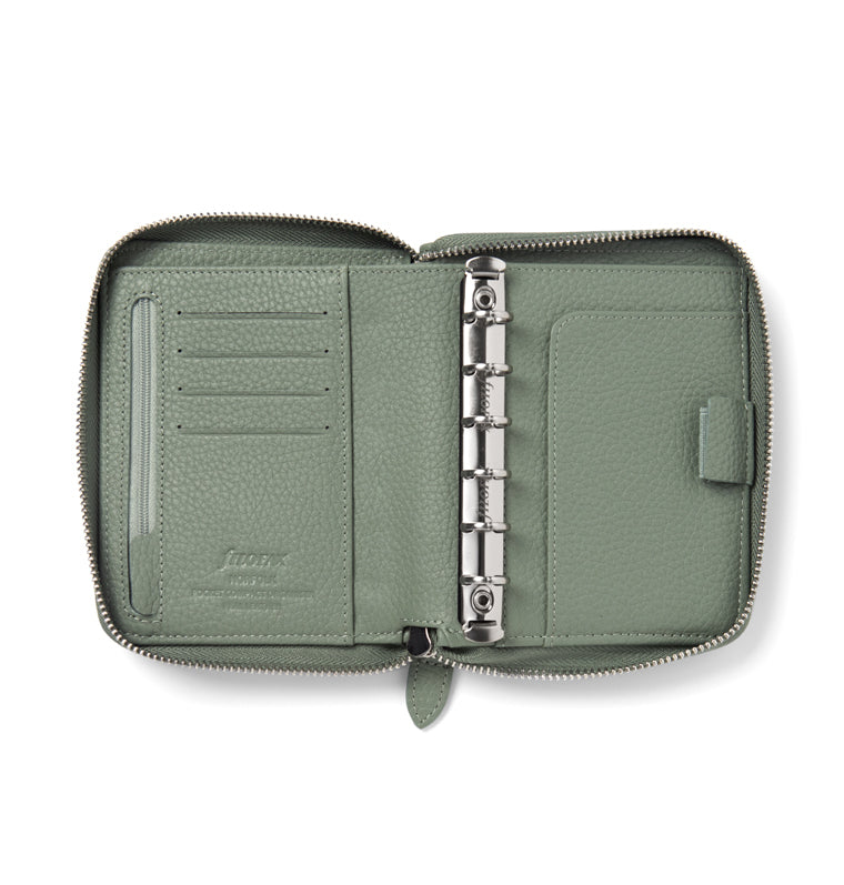 Norfolk Pocket Compact Zip Leather Organiser Sage