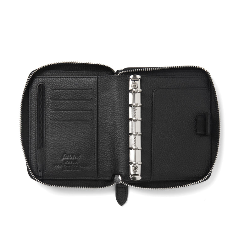 Norfolk Pocket Compact Zip Leather Organiser Black