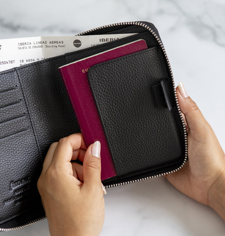 Norfolk Pocket Compact Zip Leather Organiser Black