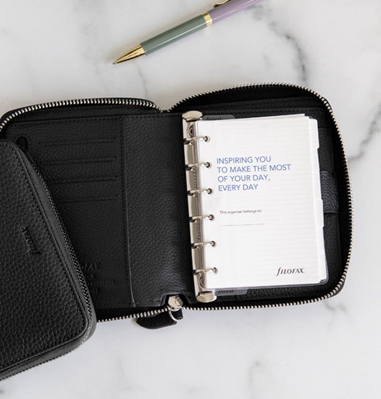 Norfolk Pocket Compact Zip Leather Organiser Black