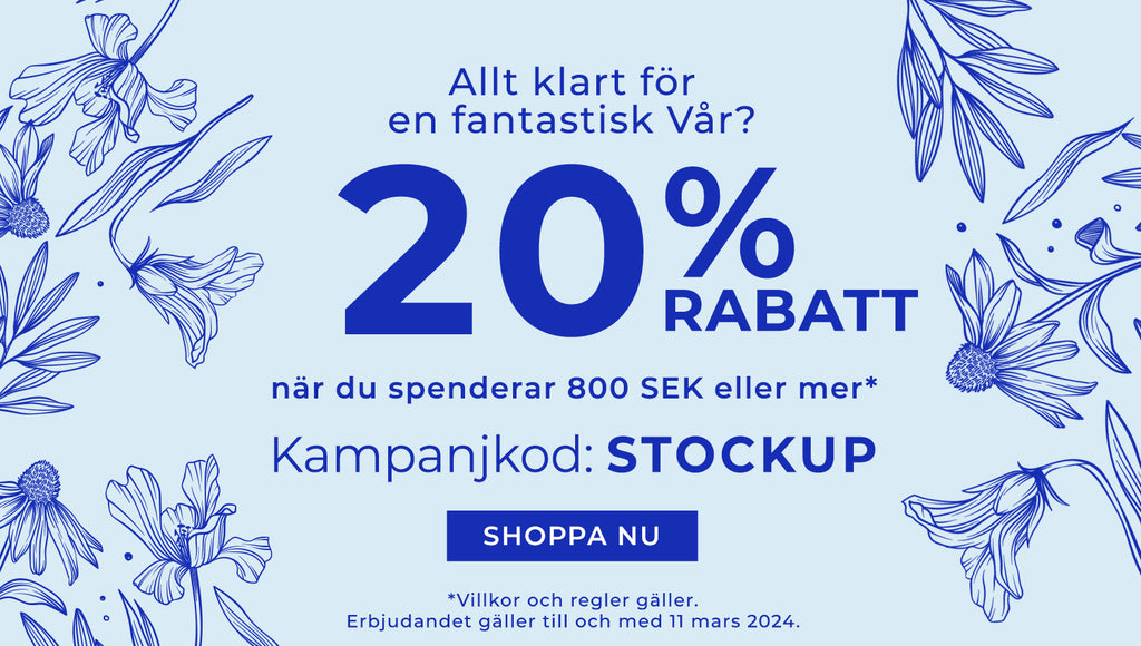 20% rabatt när du handlar för 800 SEK eller mer med kampanjkod: STOCKUP