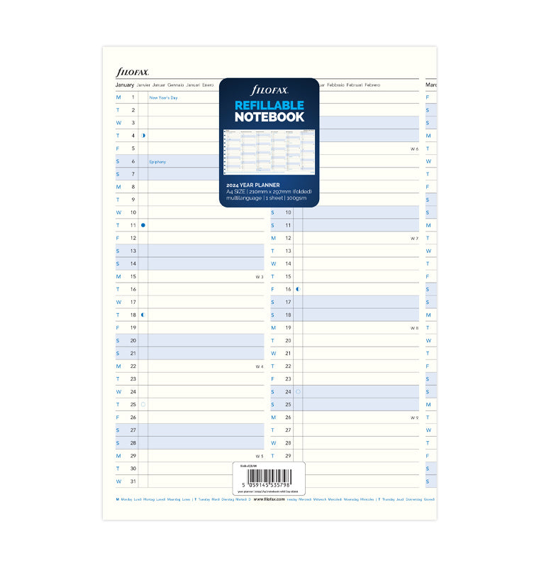 Filofax Notebook A4 Årsplan 2024