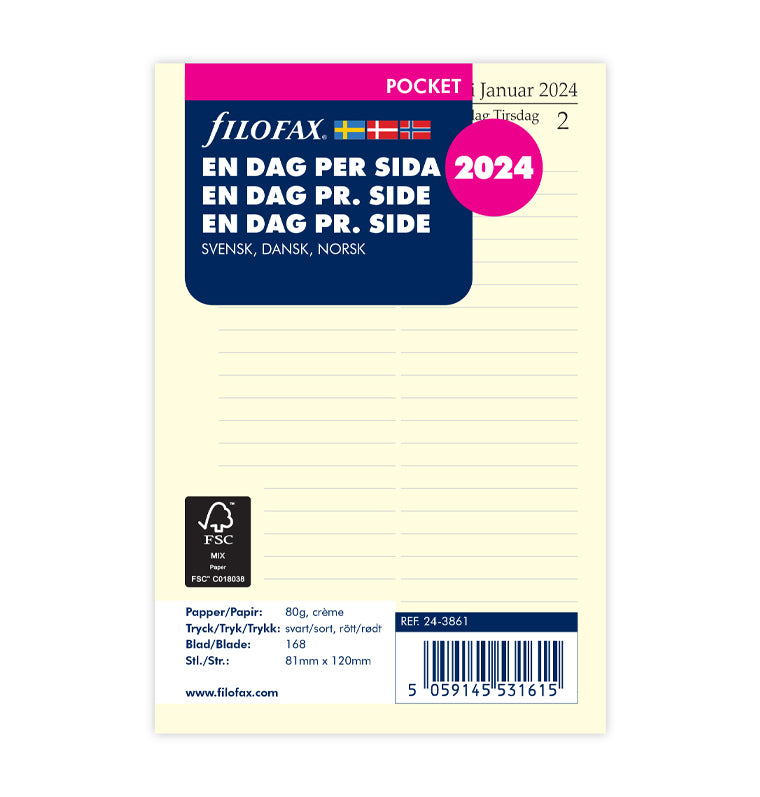 Dagbok dag per sida Svensk/ Dansk/ Norsk Pocket 2024