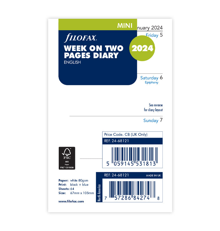 Week On Two Pages Diary - Mini 2024 English