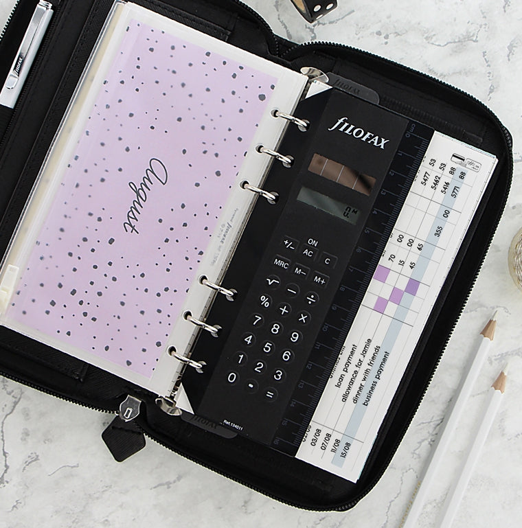 Filofax Saffiano Personal Compact Zip Organiser in Black - can be used as a wallet or purse - budgeting and finances